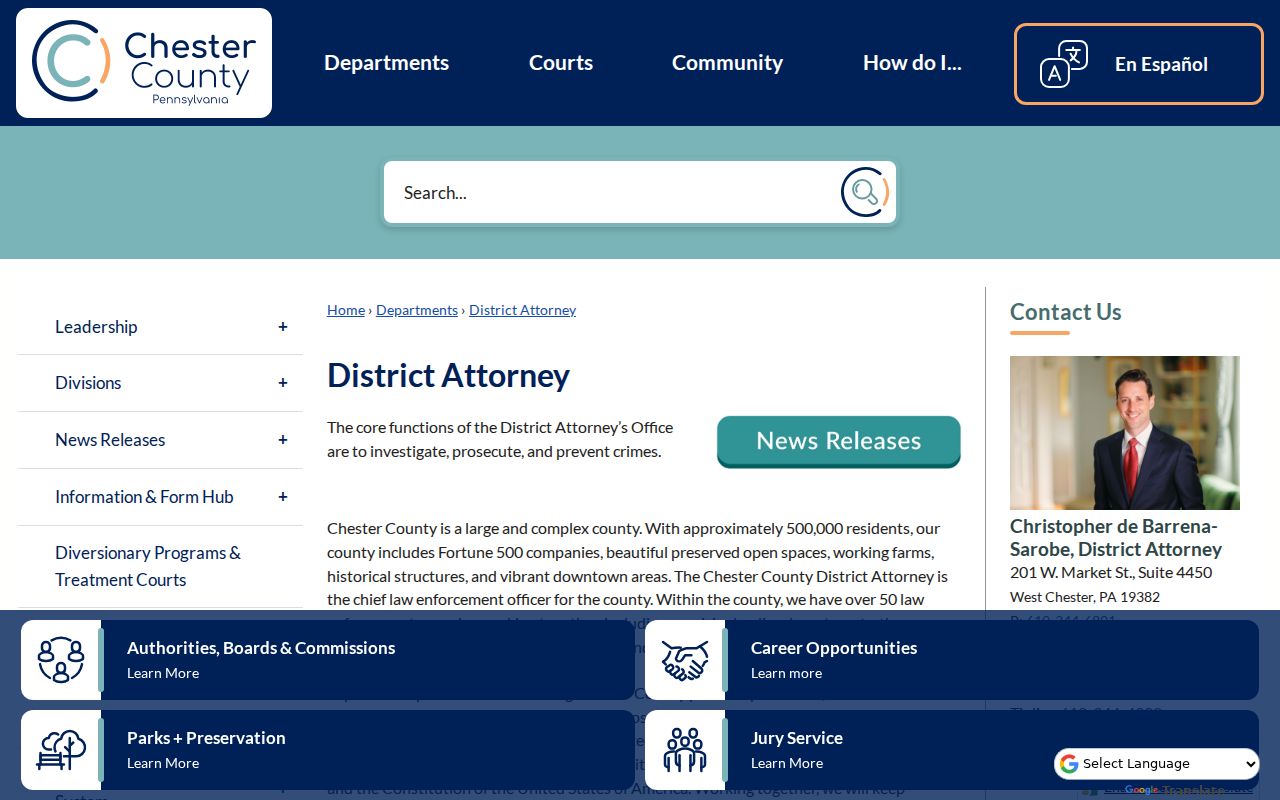 Chester County criminal records District Attorney office