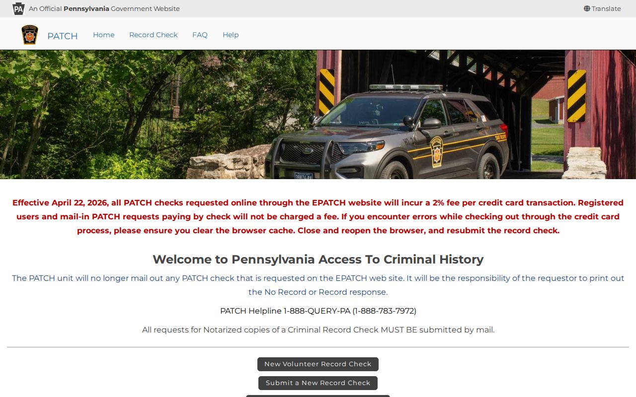 Chester County criminal history PATCH portal