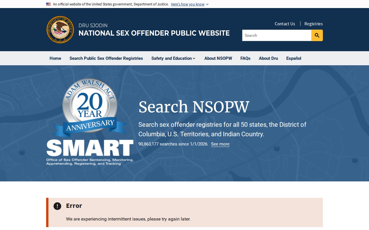 National public website used for Chester County sex offender checks