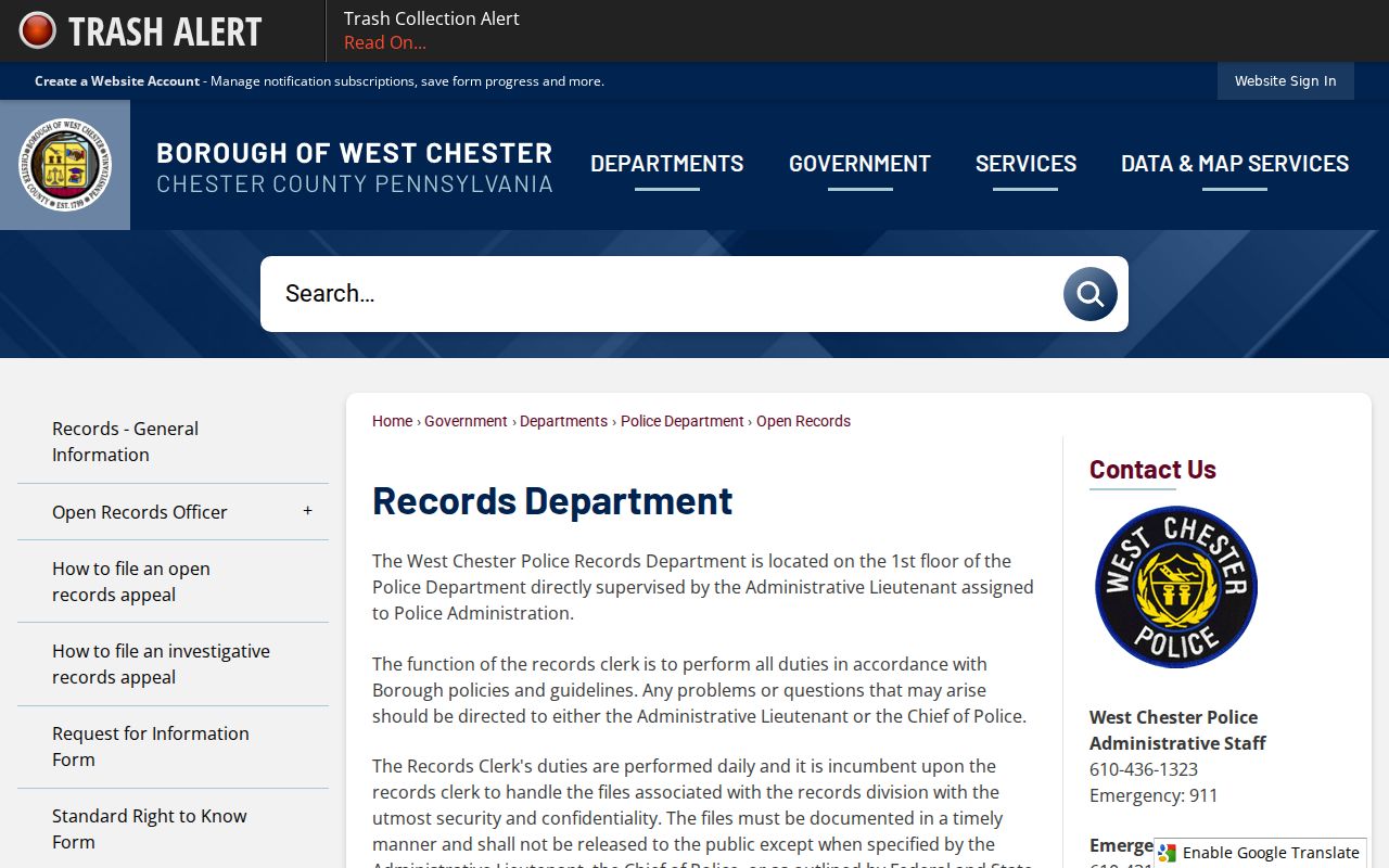 West Chester criminal records and open records request information